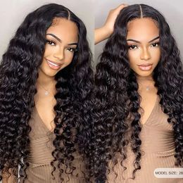 180%density Deep Wave Frontal Wig 13x4 Lace Front Human Hair Wigs HD Transparent 360 Lace Frontal Curly Human Hair Wigs Preplucked for Women