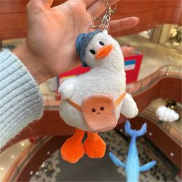 Keychains Lanyards Creative Funny Keychain Crooked Head Duck Plush Toy Key Chain Cute Duck Bag Pendant Hanging Keyring For Women Charms Gift