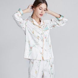 Women's Sleepwear PS0396 Pyjama Set Women Full Sleeves Long Pants 2pcs Spring Autumn Satin Silk Pyjama Ladies Nightwear Pyjamas