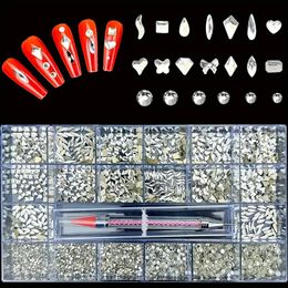 8600pcs Nail Art Rhinestones Kit - Multi-Shape Glass Crystal AB Nail Stones, Diamond Storage Box & Wax Pen for Nail Art Crafts