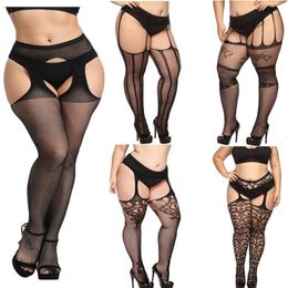 Sexy Socks Plus Size Sexy Fish Net Stockings with Garter Belt for Women Fishnet Pantyhose Plus Size Thigh High Socks Over The Knee Socks 230811