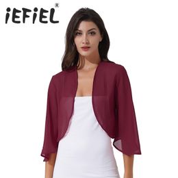 Women's Jackets 34 Sleeve Chiffon Cardigan Bolero Elegant Summer Ladies Wedding Wraps Shrug Bridal Long Shawl Evening Cover Up 230811