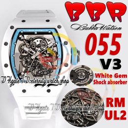 BBR V3 bbrf055 Mens Watch RMUL2 Automatic Movement White Ceramic Case Skeleton Dial Blue inner ring White Natural Rubber Strap 2023 Super Edition eternity Watches