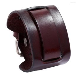 Bangle Fashion Men Wide Genuine Leather Bracelet Brown Black Cuff Bracelets & Bangles Vintage Punk Wristband Jewelry Gift