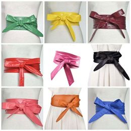 Belts 2023 Women Lace Up Belt Bowknot Longer Wide Bind Waistband Ties Bow Ladies Dress Decoration Fashion Pu Metarial