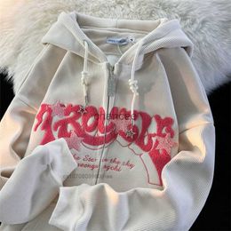 Japanese Y2k Zip Hoodies Women Vintage Letter Embroidery Cardigan Fashion Long Sleeve Oversized Sweatshirt Streetwear Clothing HKD230725