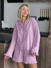 Women's Sleepwear Marthaqiqi Casual Pink Female Set Long Sleeve Nightwear Sexy Turn-Down Collar Nightgowns Shorts Home Clothes For Women