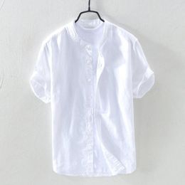 Men's T Shirts Cotton Linen T-shirts Solid Short Sleeve Casual Button Retro Men Shirt For Male Tops