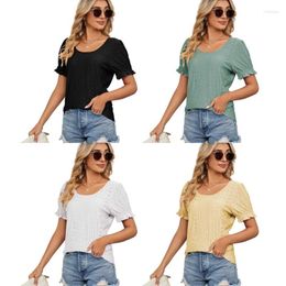 Women's T Shirts Womens Neck Short Sleeve Eyelet Tops Work Wear Tunics Blouses Business Casual T-shirt