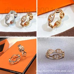 Band Rings Designer Love Pig Nose Ring 925 Silver Plated 18K Gold Full Diamond Smooth Faced Hollow out Personalised Fashion Couple DDON