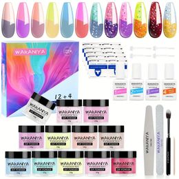 12 Colours Colour Changing Dip Powder Nail Kit - Essential Liquid Set with Base & Top Coat, Activator Brush, and Saver for French Nail Art Manicure - DIY Salon Gift Set