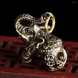 Keychains Retro Brass Lucky Elephant Charms Keychain Auspicious Animal Figurine Bag Pendant Men Car Keyring Hanging Jewellery Gifts Decor