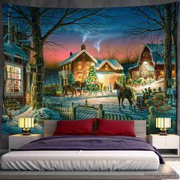 Tapestries New Year Christmas Decoration Fairy Tale Castle Snow House Tapestry Wall Hanging Tapestries Hippie Aesthetic Children Room Decor R230812