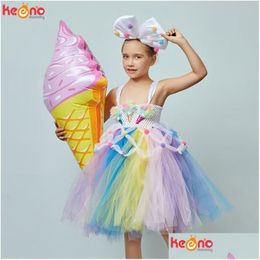 Girl'S Dresses Candy Girls Kids Ice Cream Tutu Dress With Bows Children Birthday Cake Smash P O Food Costume Dance Pageant Gown 2103 Dhsy4