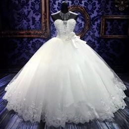 Bling Embroidery Ball Gowns Wedding Dresses Sweetheart Beaded Crystal White Ivory Lace Tulle Country Bridal Dress Lace Up Back22952632