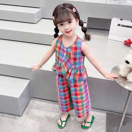 Clothing Sets Girls Clothes Plaid Pattern Girls Clothing Vest Short Children Clothes Girl Casual Style Children Tracksuits