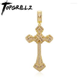 Pendant Necklaces TOPGRILLZ Punk Style Cross Necklace Long Chain Iced Out Cubic Zircon Classic Fashion Personalized Jewelry