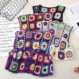 Women's Vests Boho Style Handmade Crochet Vest Womens Retro Sleeveless Knitted Jacket Cardigan Bohemian Beach Vintage Waistcoat HKD230812