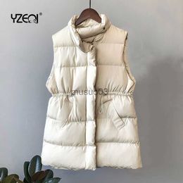 Women's Vests Yzeqi Fashion Winter Vest Women Warm Sleeveless Jacket Casual Down Long Vests Slim Solid Cotton Padded Waistcoat Gilet Femme HKD230812