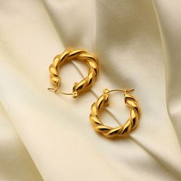 Stud 18K Gold Plated Stainless Steel Classic Jewelry Hypoallergenic Waterproof Circle Thick Twist Hoop Earrings 230811
