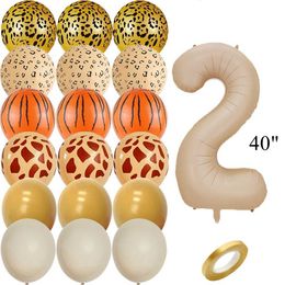 Decoration 20pcs Wild Animal Balloons Deer Tiger Leopard Balloon with Number Balloon for Kids Jungle Birthday Decor R230812