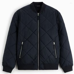 Men's Jackets Diamond Quilted Standing Collar Cotton Coat Winter Clip Pilot Jacket Rhombic Pattern