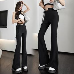 Women's Pants Korean Fashion Bandage Woman Casual Streetwear Lim-Fit Skinny Trousers Female Girls Asymmetry Bell-bottoms Drop 2