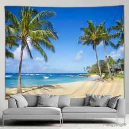 Tapestries Seaside Landscape Tapestry Outdoor Poster Beach Hawaii Coconut trees Island Simple Modern Style Wall Hanging Nature Mural Screen R230812