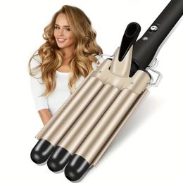 Ceramic Tourmaline Triple Barrel Curling Iron Wand - Dual Voltage, Temperature Adjustable Hair Crimper for Stylish Waves and Curls