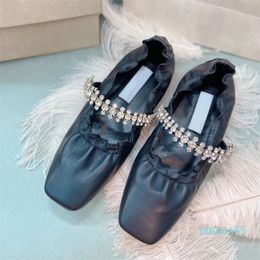 2023-Ladies Sandals Designer Ballet Shoes Leather Rhinestone Chain Buckle Fashion Ladies Flat Shoe Dance Loafer