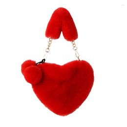 Duffel Bags Fashion Women's Single Shoulder Fur Bag Winter Imitation Hair Heart-shaped Handbag Solid Color Crossbody