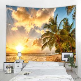 Tapestries coconut tree beach scenery tapestry scene decoration background wall decoration hanging cloth super large size optional R230812