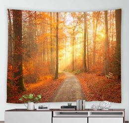 Tapestries forest nature rural tapestry home landscape wall art mural blanket yellow red maple autumn tapestry