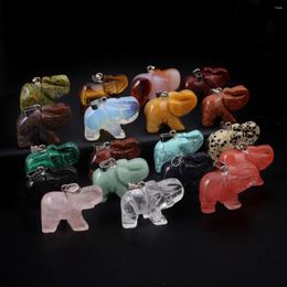 Pendant Necklaces Natural Stone Quartz Crystal Lucky Elephant Carved Tiger Eye Opal Charms For Making DIY Necklace Jewelry Accessories