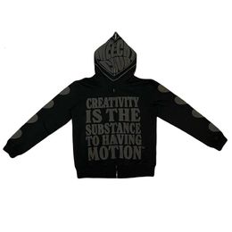 Men's Hoodies Sweatshirts Hip Hop Men Hoodies Y2K Retro Letter Print Loose Full Zip Long Sleeve Sweatshirt Fashion High Street Autumn Hooded Jacket Coats 230812