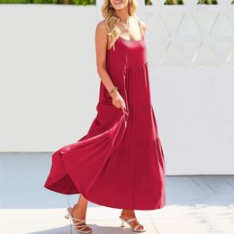 Casual Dresses Seaside Backless Beach Dress Sexy Straps Sleeveless Splicing Bikini Cover-Ups Solid Pleated Loose