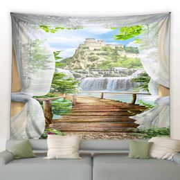 Tapestries Beach Outside The Window Printed Tapestry Sea Ocean Landscape Hippie Wall Hanging Tapestries Art Decor Blanket