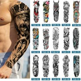 Temporary Tattoos Full Arm Sleeve For Men Women Realistic Fake Tatoos Warrior Lion Tiger Flower Tatoo Sticker Black Totem YZL9 230812