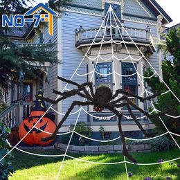 Other Event Party Supplies Halloween Giant Spider Large Scary Halloween Outdoor Decorations Lifelike Plush Fake Spider Web Halloween Liquidation for Yard 230811