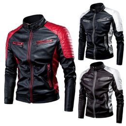 Men's Jackets Men's Winter Fleece Pu Jacket Motorcycle Waterproof Cool Contrast Colours Classic Biker Leather Jacket Motor Autumn Coat 230811