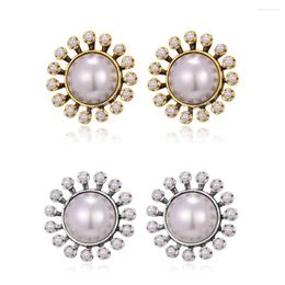 Stud Earrings Simulated Pearl Flower Earring For Women Retro Alloy Round Fashion Jewellery Boucle D'oreille Femme 2023