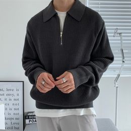 Men's Sweaters Fall Mens Knit Sweater Long Sleeve Zipper Lapel Pure Colour Knitted Sweatshirts Casual Fashion Sweaters Jumper Tops Men 230811