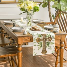 Table Runner Easter Happy Bunny Printed Bed Table Runner Flag Cloth Cover Dining Tablecloth Home Party Decor 230811