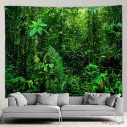 Tapestries Forest Waterfall Landscape Tapestry Outdoor Garden Poster Nature Tropical Greenery Simple Modern Style Wall Hanging Wall Screen R230812