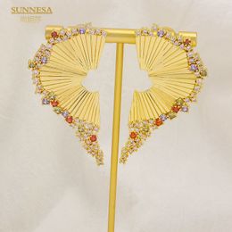 Ear Cuff SUNNESA Luxury Colorful Zircon African Clip Earrings for Women Wedding Dubai Golden Fanshaped Big Earrings Bride Jewelry 230811