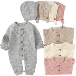 Rompers 0-24M Baby Rompers Long Sleeve Infant Boys Girls Jumpsuits Clothes Autumn Solid Knitted born Toddler Kids Overalls 230811