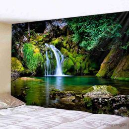 Tapestries Natural Forest Landscape Tapestry Waterfall Tropical Jungle Leaves Art Decor Tapestries Picnic Mat Living Room Wall Hanging R230812