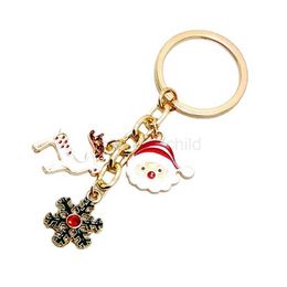 Keychains Lanyards New Christmas Keychain Cute Santa Snowman Elk Xmas Tree Key Chain Enamel Keyring Car Bag Pendant Charms New Year Gift Key Holder