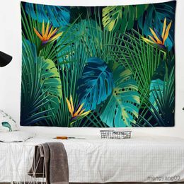 Tapestries Tropical Plant Leaves Tapestry Tropical Green Plant Turtle Leaf Wall Hanging Home Wall Cloth R230812