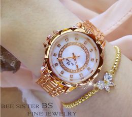 Diamond Women Luxury Brand BS Rhinestone Elegant Ladies Quartz Watch Gold High-grade Jewelry Costly Dress Bracelet Watch FA1506